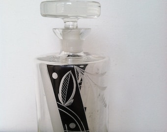 1950's "Modern" Mad Men  Etched And Painted Glass Decanta  Perfect For Wiskey