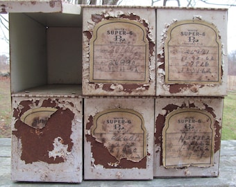 Vintage Industrial  Pharmacist's Record File Box With Original Paper Labels, Storage  Cabinet ,Shabby Chic Metal