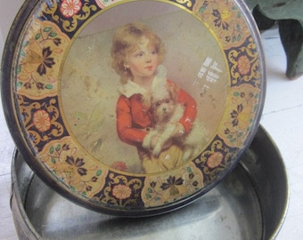 Vintage  Peek Frean  Co LTD Metal Biscuit Tin Boy & Dog Made England