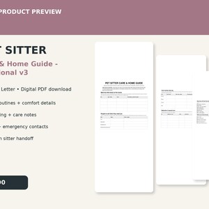 Pet Sitter Care & Home Guide | Dog Cat Sitting Instructions | Printable Pet Care Planner