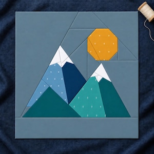 Modello per blocco di trapunta "Mountain Sunrise", PDF per la tecnica del paper piecing
