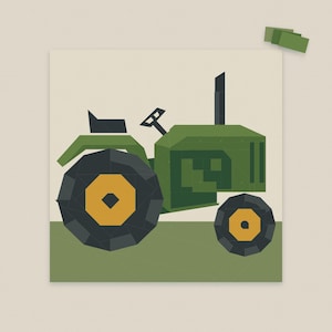 Papieren quiltpatroon voor een veldtractor (PDF-quiltblok).
