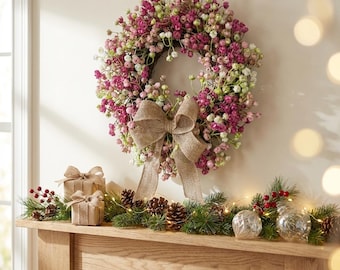 Rosa Schleierkraut-Kranz, künstlicher Blumen-Türkranz, romantische Frühlingsdeko, Wandbehang für Hochzeiten, Blumendeko im Landhausstil