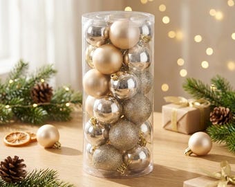Weihnachtskugel-Set, Baumschmuck, bruchsichere Festtagskugeln, matt-glitzernde, glänzende Weihnachtsdekoration