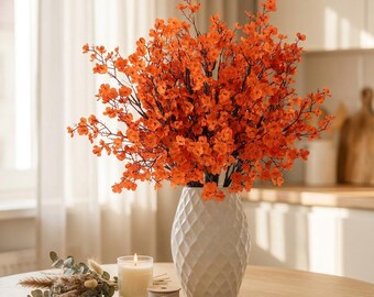 Artificial Orange Blossom Branches, 49cm Faux Silk Flowers, Autumn Floral Stems for Vase, Fall Table Centrepiece and Home Decor