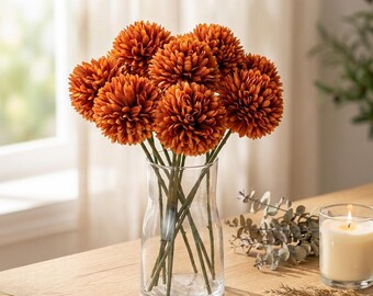Artificial Chrysanthemum Flowers, Silk Pom Pom Floral Stems, 30cm Faux Flowers for Vase, Wedding Centrepiece and Home Decor
