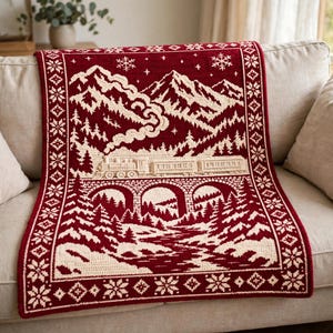 Mountain Train Mosaic Crochet Blanket Pattern PDF
