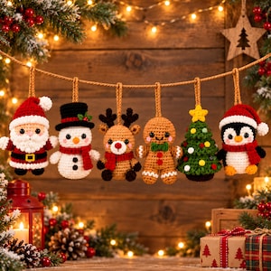 Christmas Crochet Ornament Pattern Bundle | 6 Festive Amigurumi Hanging Characters | Holiday Crochet Pattern | Digital PDF Download