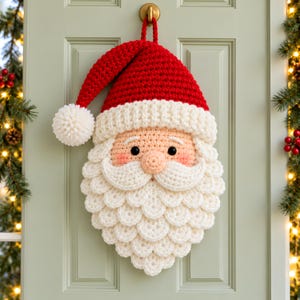 Crochet Pattern Santa Door Hanger PDF, Christmas Santa Wall Decor, Festive Holiday Door Decoration, US Terms, Instant Download