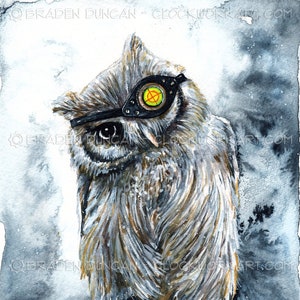 Clockwork Mercenary: Watercolour Owl Print