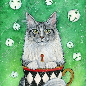 Teetasse Kätzchen: Lebkuchen mit Dschungelglocken - Viktorianischer Steampunk Aquarell Katzentee Druck