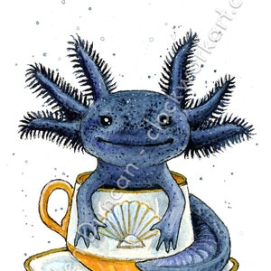 Teacup Axolotl - Wildlife Victorian Steampunk Watercolour Print