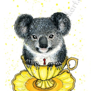 Teacup Koala - Wildlife Victorian Steampunk Watercolour Print