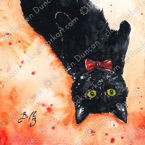 Bow Ties are Cool: Fine Art Watercolour Black Cat Print