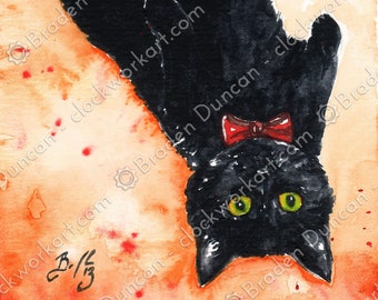 Bow Ties are Cool: Fine Art Watercolour Black Cat Print