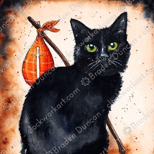 Destruction Kitten - Fine Art Watercolour Fantasy Black Cat Print