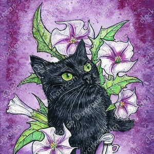 Poison Puss: Teufels Schlinge - Aquarell Hexe Magie Natur Schwarze Katze Druck
