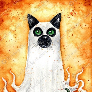 Ghost Kitten: Fine Art Watercolour Halloween Black Cat Print