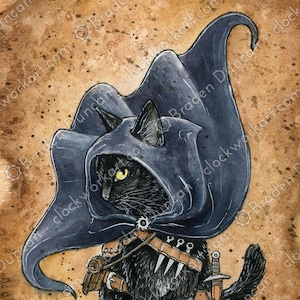 Kitten Class: Rogue - Fine Art aquarel fantasie D&D kattenprint