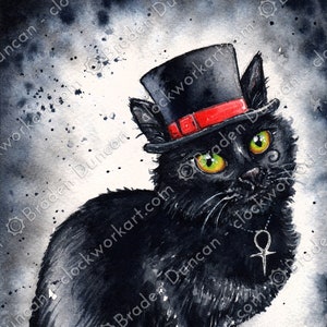 Chaton mortuaire - impression de chat noir fantastique aquarelle fine art