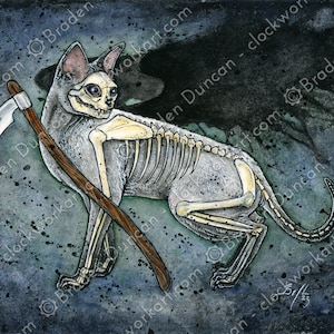 A-purr-calypse Kätzchen: Tod - Fine Art Aquarell Katze Kunstdruck