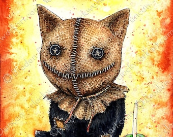 Hiss 'r Treat - Fine Art Watercolour Halloween Horror Black Cat Print