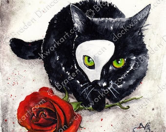 幻の子猫：水彩画による黒猫のファインアート - Etsy 日本