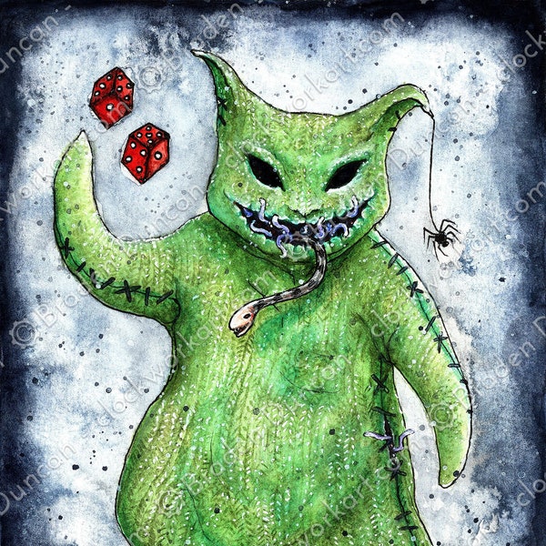 Snake Eyes Kitten - Fine Art aquarel Halloween kat print