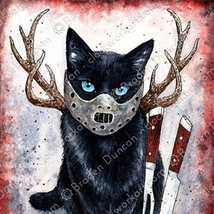 Cannibal Kitten - Fine Art Watercolour Horror Black Cat Print