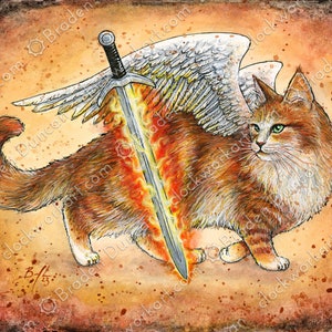 A-purr-calypse Kätzchen: Krieg - Fine Art Aquarell Katze Druck
