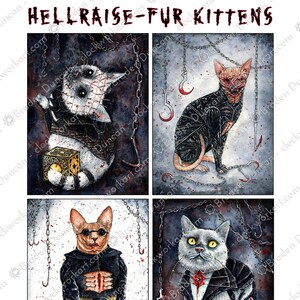 Hellcats 80s Horror Kittens 11x14 Print - Fine Art Watercolour Black Cat Print