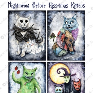 Nightmeow Before Hiss-tmas Kittens 11x14 Print - Fine Art Watercolour Halloween Cats