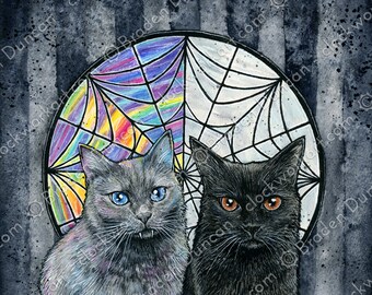 Wednesday's Cat is Full of Woe: Fine Art Watercolour Halloween Goth Cat Print