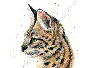 Serval - Art for Charity Watercolour Wildcat Print