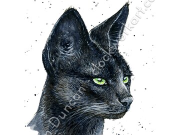 Black Serval - Art for Charity Watercolour Wildcat Print