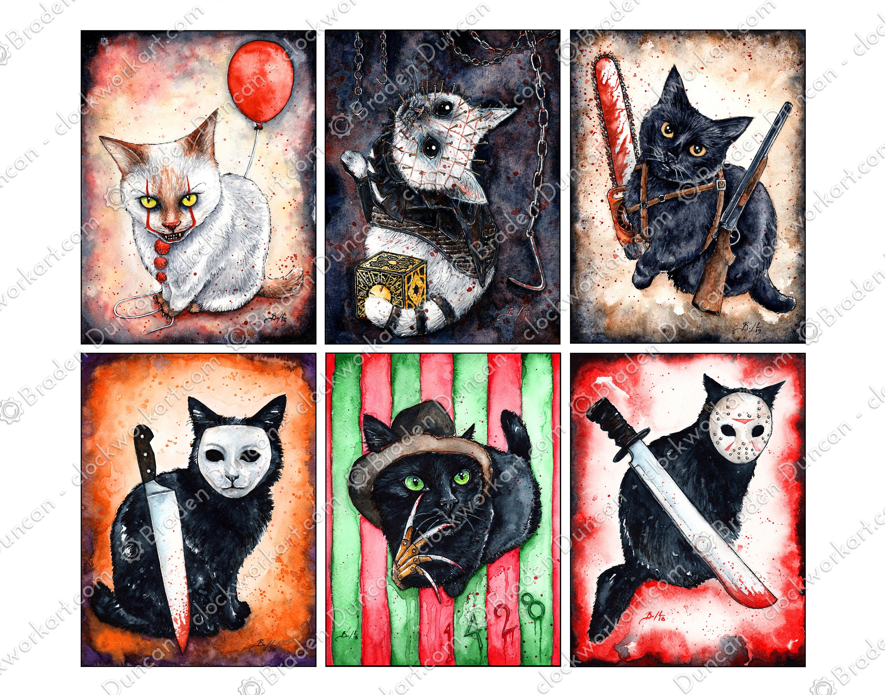 水彩画 チョウと見つめ合う子猫 絵画 makochin 通販 17402386