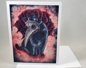 私たちは皆倒れる - 水彩画「ペスト医師の黒猫」 - Etsy 日本