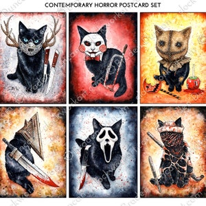 Contemporary Horror Kitten Postcards - Black Cat Cards