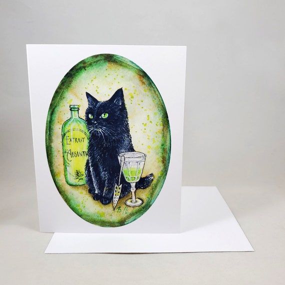 毒猫：アブサン - 水彩画 魔女 魔法 自然 黒猫 プリント - Etsy 日本