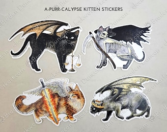 The Four Kittens of the A-purr-calypse Sticker Set - Watercolour Halloween Cat