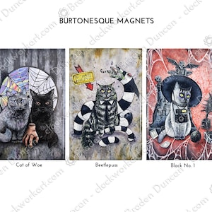 Burtonesque Magnets - Watercolour Halloween Cats