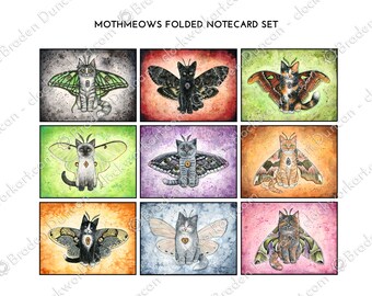 Mothmeow Folded Notecards - Moth Cat Cards