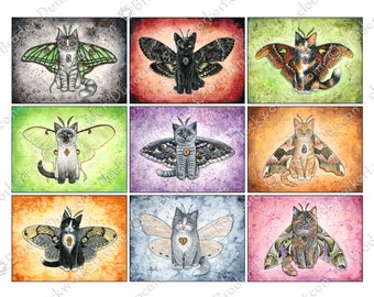 MothMeows 11x14 Print - Watercolour Steampunk Moth Cat Print