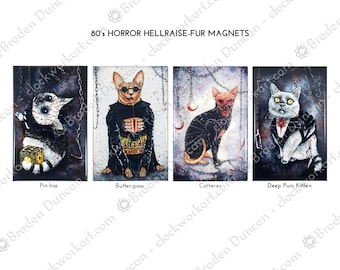 80年代ホラー ヘルレイズファーモンスター子猫マグネット：水彩画 黒猫