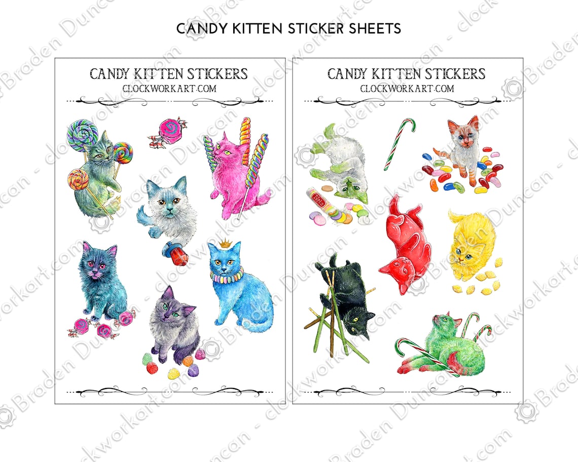 Candy Kittens 4x6 Vinyl Sticker Sheets Fantasy Valentine Etsy