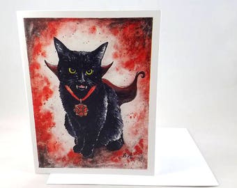 吸血鬼の子猫：水彩画による黒猫のファインアートプリント - Etsy 日本