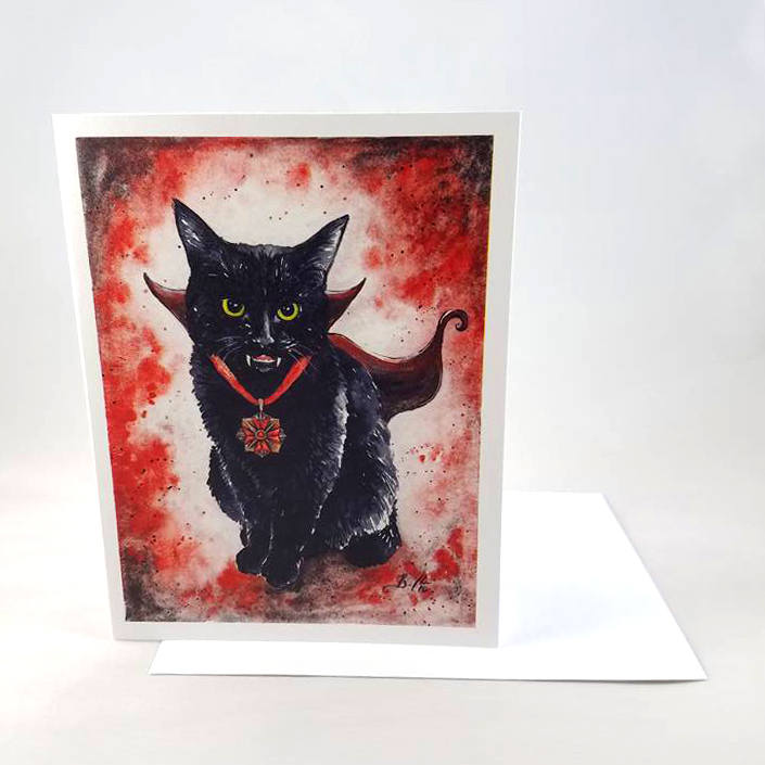 吸血鬼の子猫：水彩画による黒猫のファインアートプリント - Etsy 日本