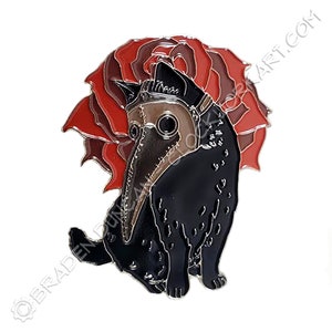 We All Fall Down Enamel Pin: Watercolour Horror Black Cat Plague Doctor