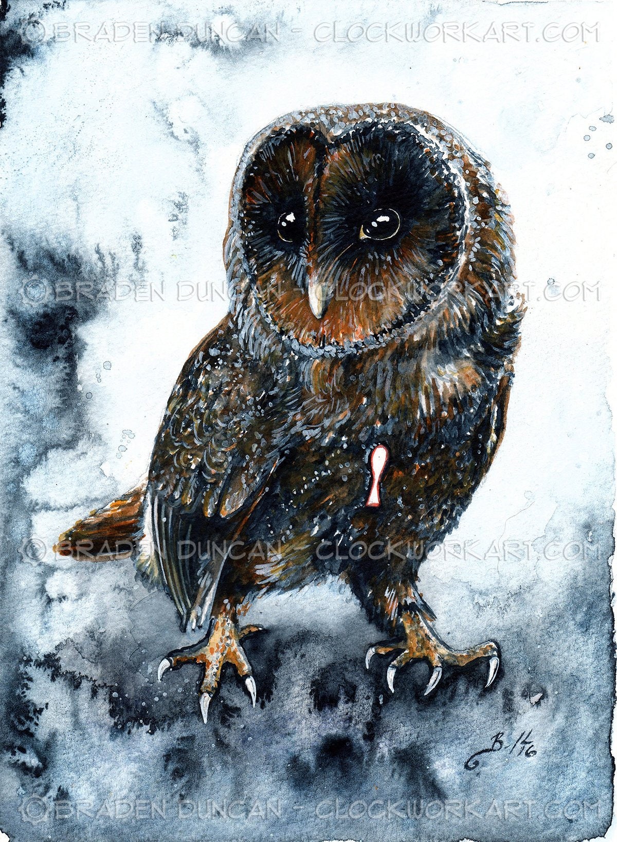 Clockwork Warden: Watercolour Owl Print