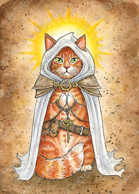 子猫クラス：聖職者 - 水彩画ファンタジーD&D猫プリント - Etsy 日本